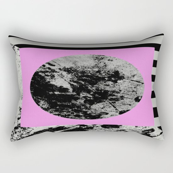 Stripes In Space - Geometric Abstract In Block Pink, Black And White And Black And Grey Stripes Rectangular Pillow