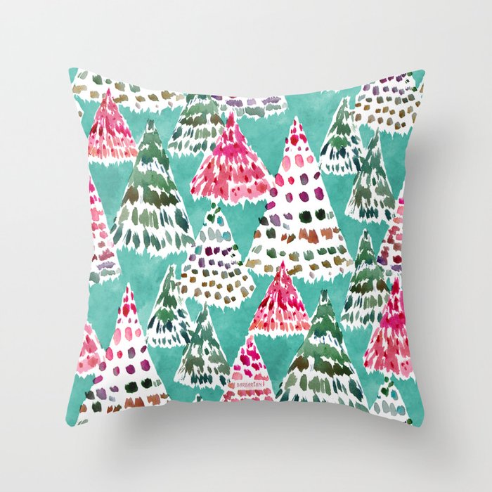 HOLIDAY FOREST Colorful Christmas Trees Throw Pillow