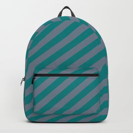 [ Thumbnail: Teal and Slate Gray Colored Striped Pattern Backpack ]