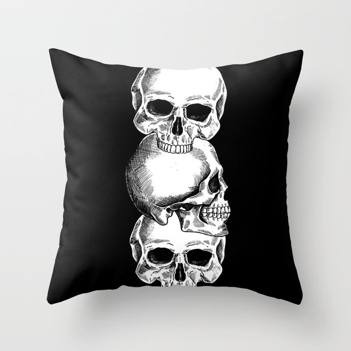 3 Skulls Stacked On Top of Each Other Throw Pillow