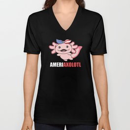 Ameriaxolotl Cute Axolotl With America Flag V Neck T Shirt