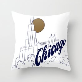 Sketched Chicago Skyline in Blue Throw Pillow