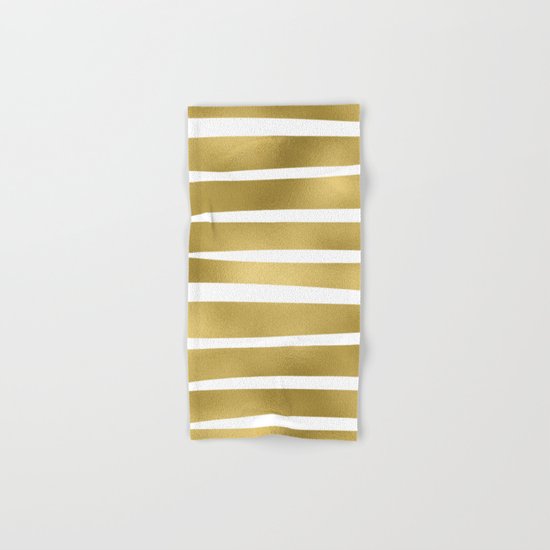 Gold unequal stripes on clear white - horizontal pattern Hand & Bath Towel