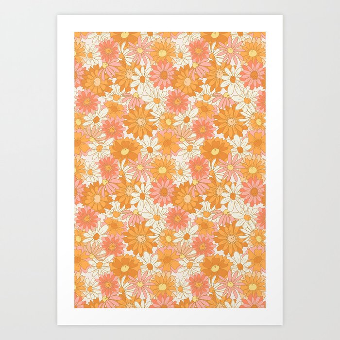 70s Floral - Pink & Orange Art Print