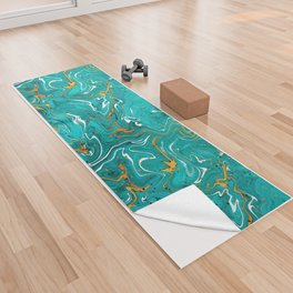 Teal and orange marble texture, turquoise abstract fluid art Yoga Towel