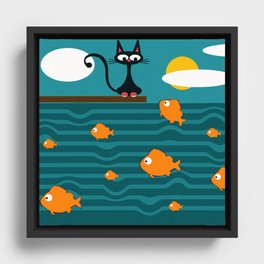 fishes and cat Framed Canvas