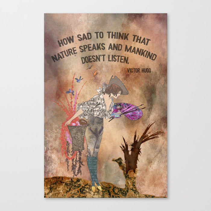 Listen to Nature, Victor Hugo Quote, Typography, Environmentalist Art, Tree Love  Canvas Print