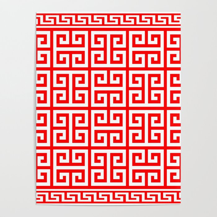 Greek Key (Red & White Pattern) Poster