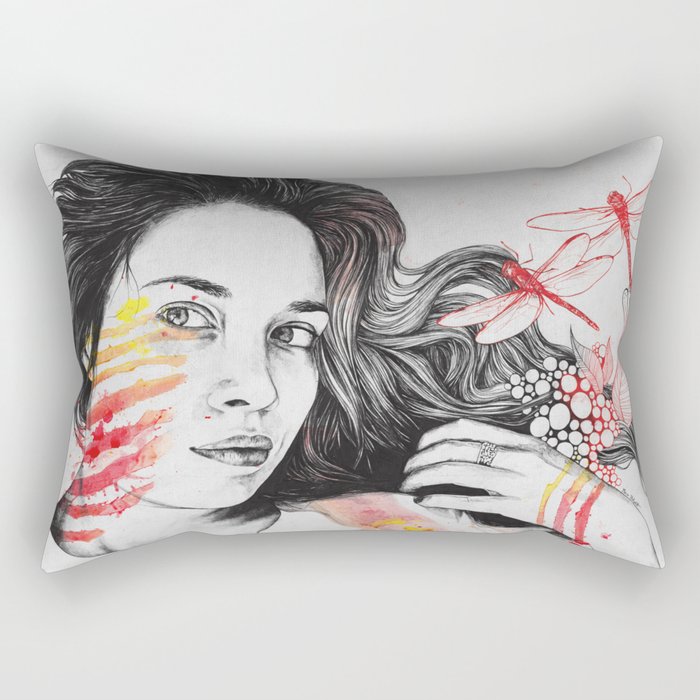 Sara | red dragonfly girl Rectangular Pillow