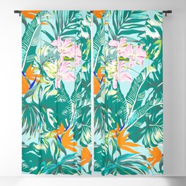 Bird of Paradise Hawaii Rainforest Tropical Leaves Pastels Blackout Curtain