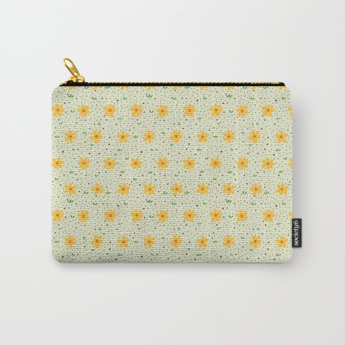 Yellow 5 Petal Retro Vintage Style Flower Carry-All Pouch