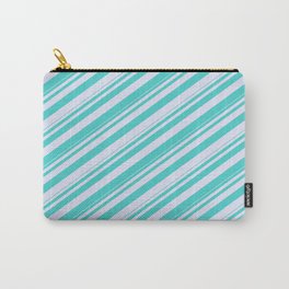 [ Thumbnail: Turquoise & Lavender Colored Lined/Striped Pattern Carry-All Pouch ]