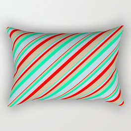 [ Thumbnail: Red, Tan, Green, and Light Blue Colored Lines Pattern Rectangular Pillow ]