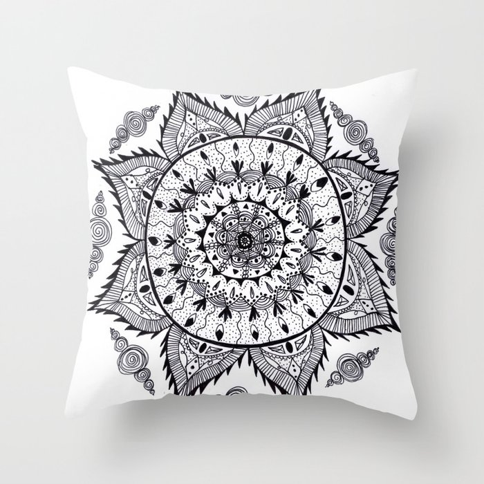 Black & White Mandala Throw Pillow