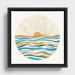 The Sun and The Sea - Gold and Teal Framed Canvas