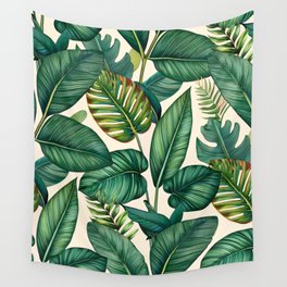Green & Teal Palm Monstera Tropical Leaves Wall Tapestry