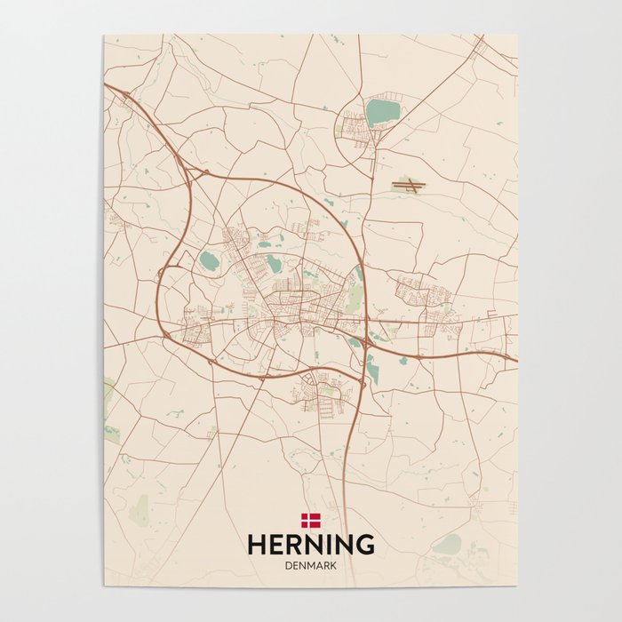 Herning, Denmark - Vintage City Map Poster