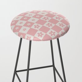 Abstract Floral Checker Pattern 20 in Pink Beige Bar Stool