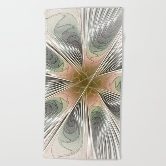 Floral Elegance, Modern Fractal Art Beach Towel