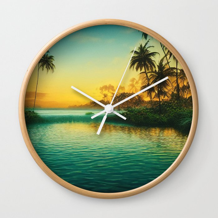 Florida everglades - river of grass tropical palms, coastal mangroves, sawgrass marshes and pine flatwoods landscape painting Wall Clock