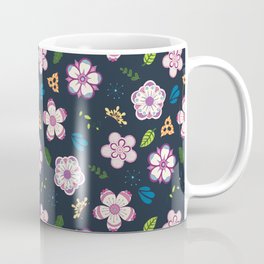 Flower Pattern - Black Background Coffee Mug