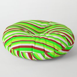 [ Thumbnail: Lime, Chartreuse, Light Grey & Dark Red Colored Stripes/Lines Pattern Floor Pillow ]