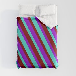 [ Thumbnail: Dark Violet, Turquoise & Maroon Colored Lines/Stripes Pattern Duvet Cover ]