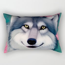 Wolf with Spring Flowers Rectangular Pillow