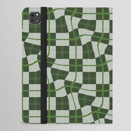 Warped Checkerboard Grid Illustration Whimsical Green iPad Folio Case