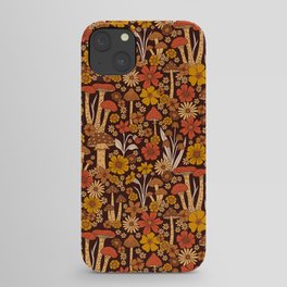 Retro 1970s Brown & Orange Mushrooms & Flowers iPhone Case