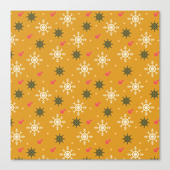 Christmas Pattern Yellow Retro Snowflake Canvas Print