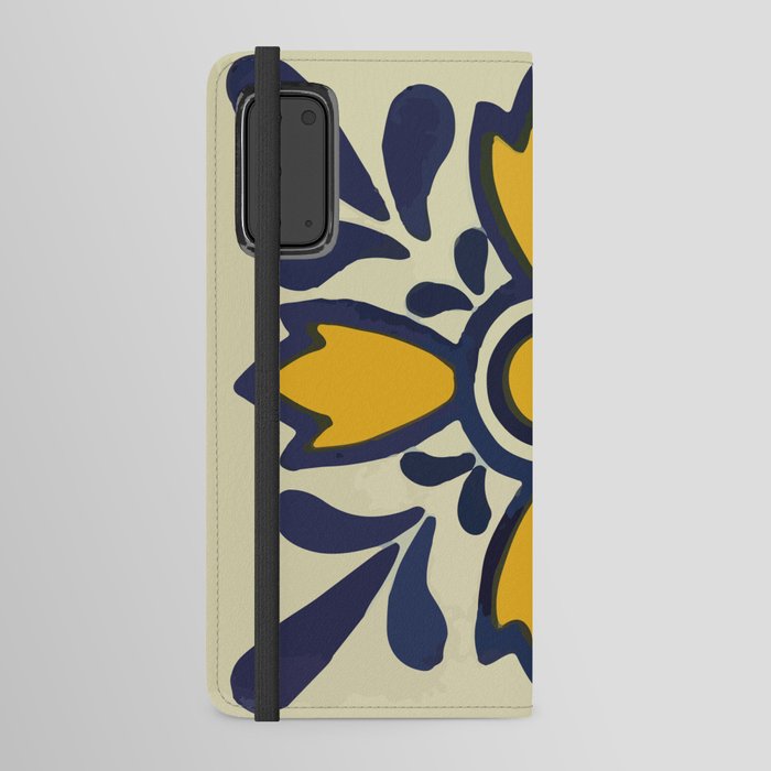 Yellow floral bold rustic talavera tile mexican interior design Android Wallet Case