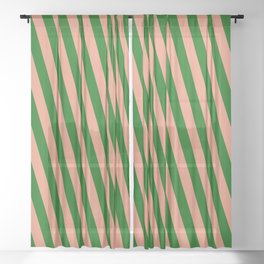 [ Thumbnail: Dark Salmon and Dark Green Colored Lines Pattern Sheer Curtain ]