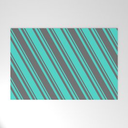 [ Thumbnail: Dim Gray and Turquoise Colored Stripes Pattern Welcome Mat ]