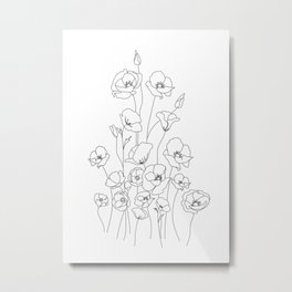 Poppy Flowers Line Art Metal Print