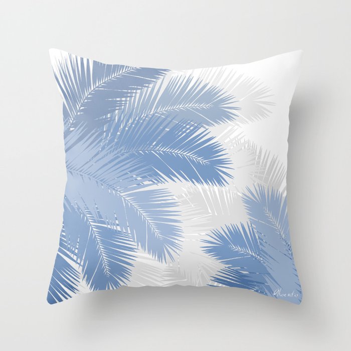 BLUE TROPICAL PALM TREES Throw Pillow