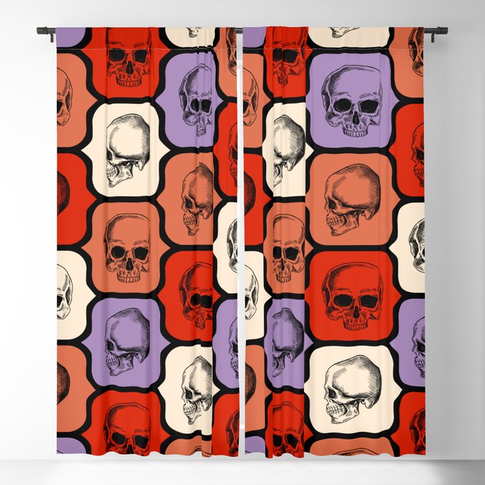 Skulls Retro Vintage Red Purple Violet Orange Black Beige Blackout Curtain