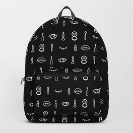 Beauty lips, eyelashes and make up line art in black Backpack