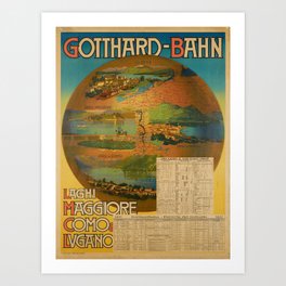 retro gotthard bahn laghi maggiore como Art Print | Gotthard, Laghi, Vintage, Plakat, Schweiz, Como, 40985, Advertisement, Digital, Lake 