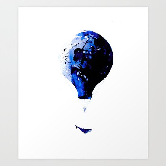 Blue journey #whale #balloon #travel #blue Art Print