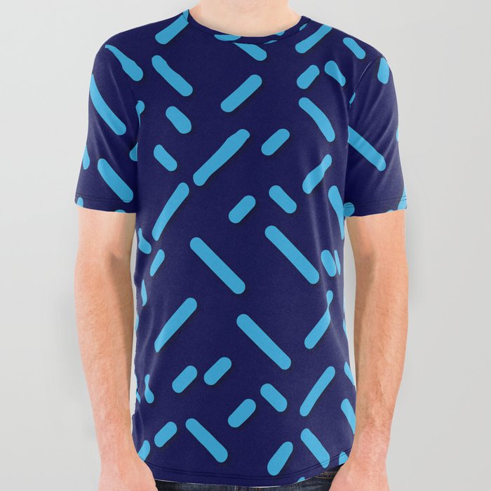 Black & Blue Color Line Design All Over Graphic Tee