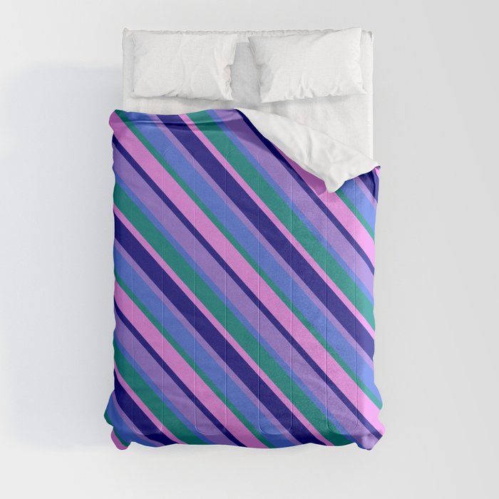 Purple, Royal Blue, Teal, Violet & Blue Colored Stripes/Lines Pattern Comforter