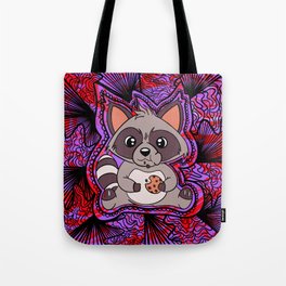 Red and Purple Trippy Raccoon Design Tote Bag