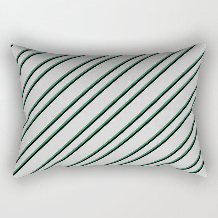 Light Grey, Sea Green, and Black Colored Pattern of Stripes Rectangular Pillow