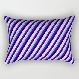 [ Thumbnail: Turquoise, Purple, Blue, and Light Grey Colored Striped/Lined Pattern Rectangular Pillow ]