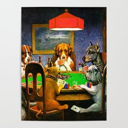  Dogs Playing Poker, by Cassius Marcellus Coolidge - Vintage Painting Poster