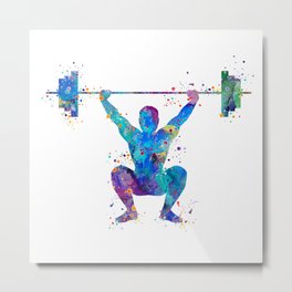 Man Weightlifting Colorful Watercolor Metal Print