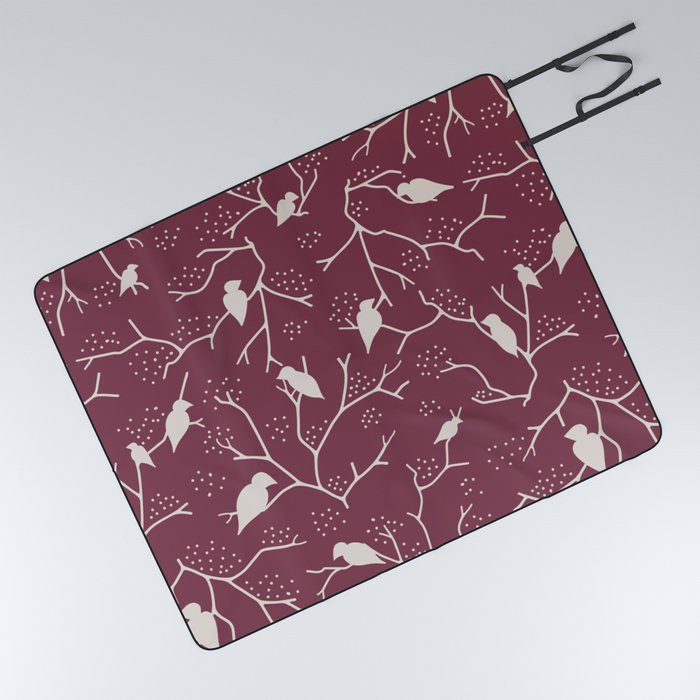 Tree branches and birds hand drawn elegant pattern Picnic Blanket