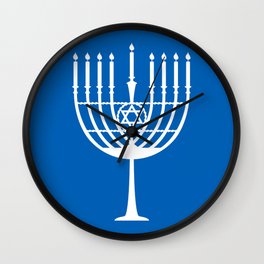 Hanukkah Menorah Silhouette - Cobalt Blue and White Wall Clock