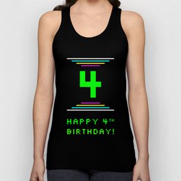 [ Thumbnail: 4th Birthday - Nerdy Geeky Pixelated 8-Bit Computing Graphics Inspired Look Tank Top ]